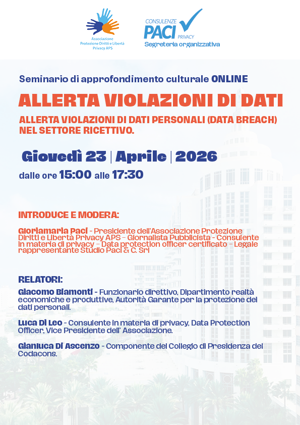 Incontro 23 Aprile 2026 - Allerta violazioni di dati personali (Data Breach)